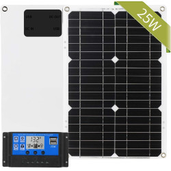 25W Solar Panel 12V Multifunctional with+12V/24V Controller (30A) Outdoor and Household Solar Power Generation Kit