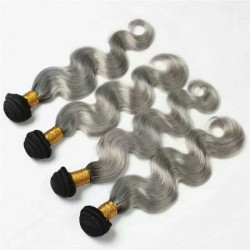 Ombre Color 1b/Grey Hair Extension Brazilian Remy Human Hair Weft