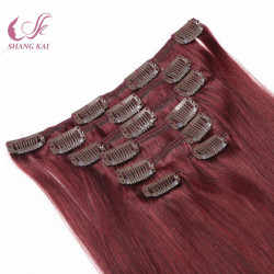 Red Color Unprocessed Silicone Free Clip in Hair Extension